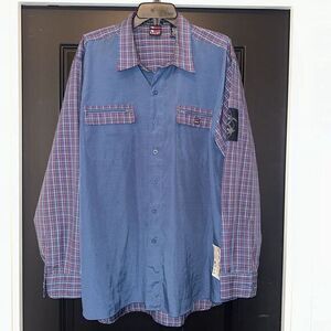 Bugle Boy Vintage Y2K Plaid Colorblock Button‎ Up Shirt Mens XL
